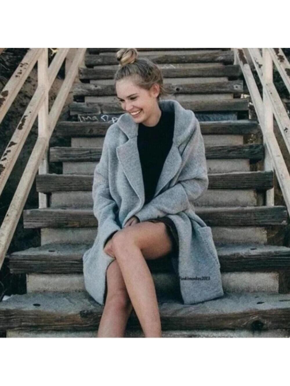 Brandy Melville Kennedy Gray Soft Wool Knit Cardigan Coat OSFM - Picture 2 of 9